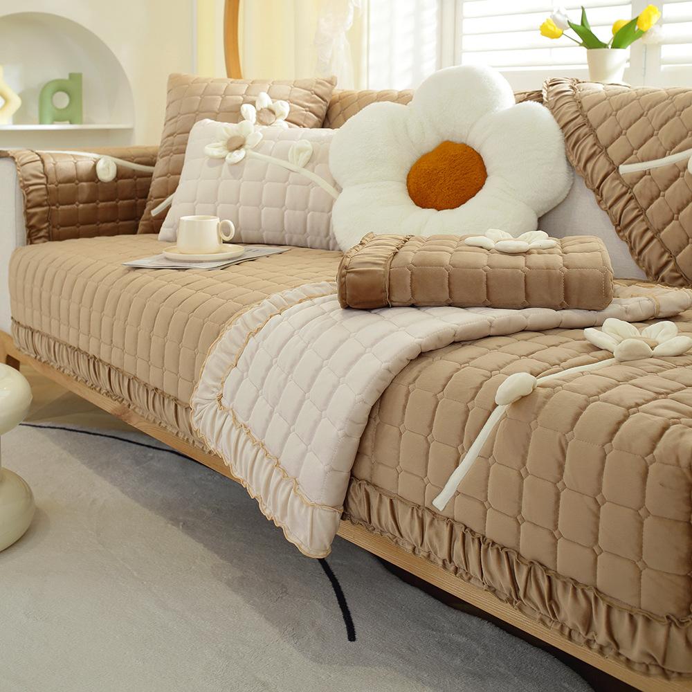 Sofa Cushion Cover Baby Sling Thickened Warm Non-Slip Four Seasons Universal Dutch Plush Solid Color Simple Modern