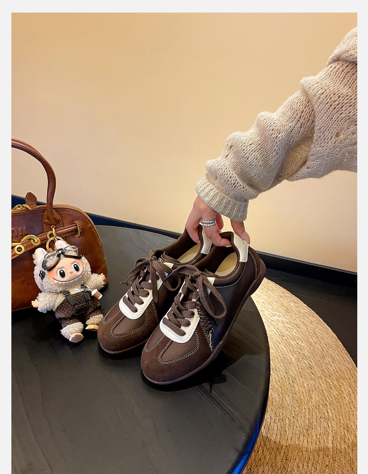 

Spot version~ Retro inner height-increasing German training shoes women s autumn lace-up color matching flat-bottomed sports and leisure board shoes 35