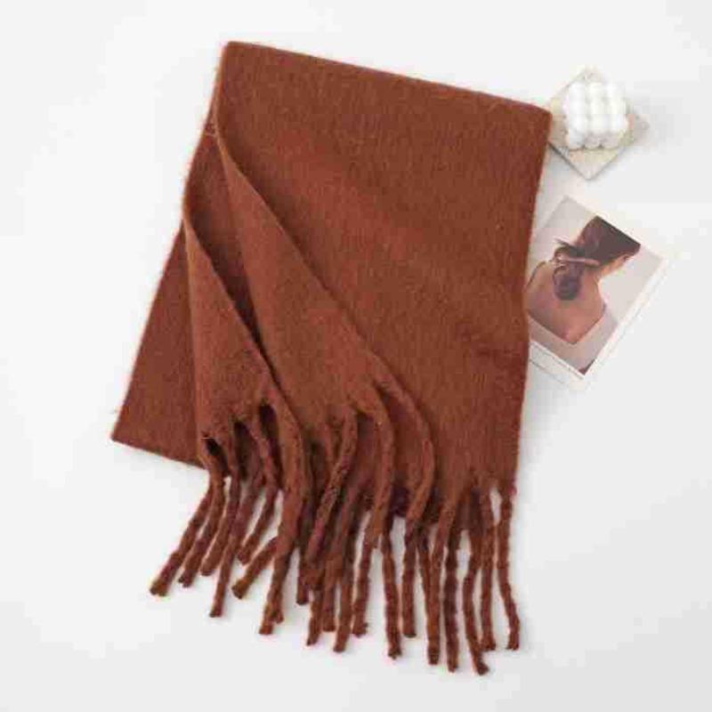 Vielseitiger Mohair-Einfarbschal Damen Winter Verdickung Schlichte Wärme Vergrößerter Schal