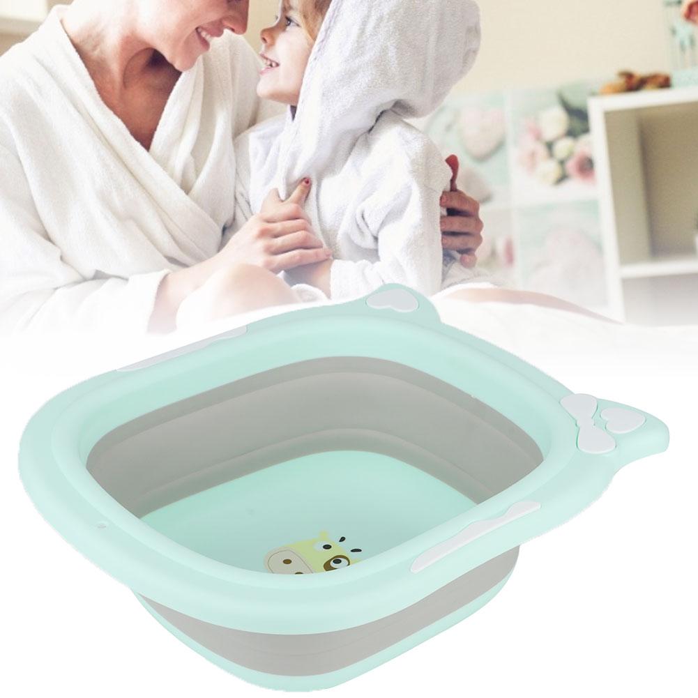 Folding Washbasin Baby Ass Washing Basin Cartoon Face Foot Washbasin for Baby InfantsGreen