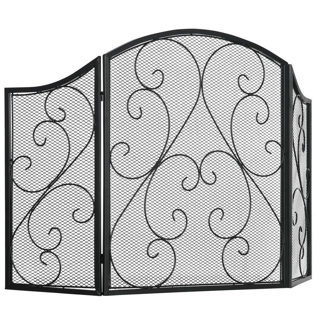 Copri Camino, Protezione Scintille, Design Vintage, 66 cm x 31 cm x 81 cm, Nero