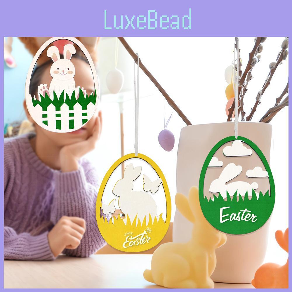 Rabbit White Decorative And Colorful Egg Wooden Ornaments For Festive Easter Decor