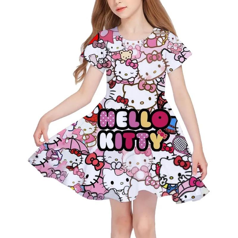 

Summer New Girls Short-Sleeved Dress Hello Kitty 3D Printed Children s Fishtail Skirt Casual 110