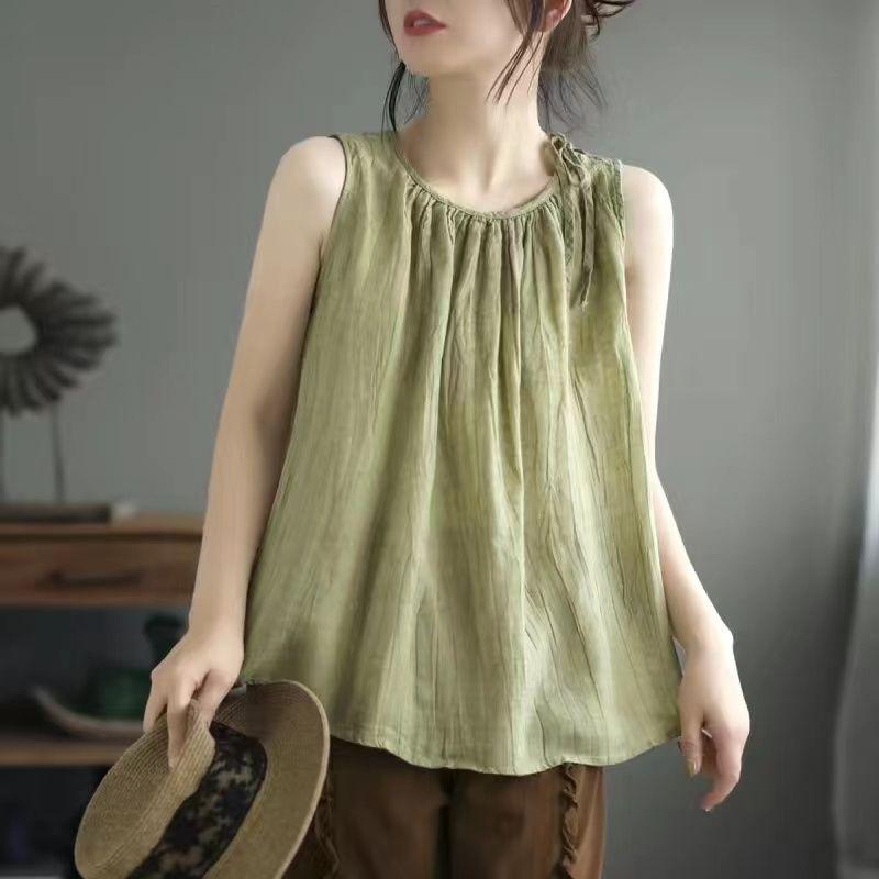 

Женская майка без рукавов свободного кроя в стиле ретро, тонкая летняя рубашка-ками, повседневный наряд M зелёный