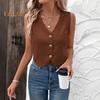 Women's Sleeveless Vest Top V Neck Button Down Crop Tank Top Summer Going Out Waistcoat Casual Business Shirt