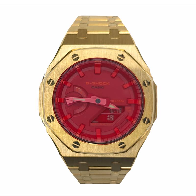 Casio Men Liquid Crystal,Analog Dual Display Series Red Watch GA-2100-4A(Watch3--)