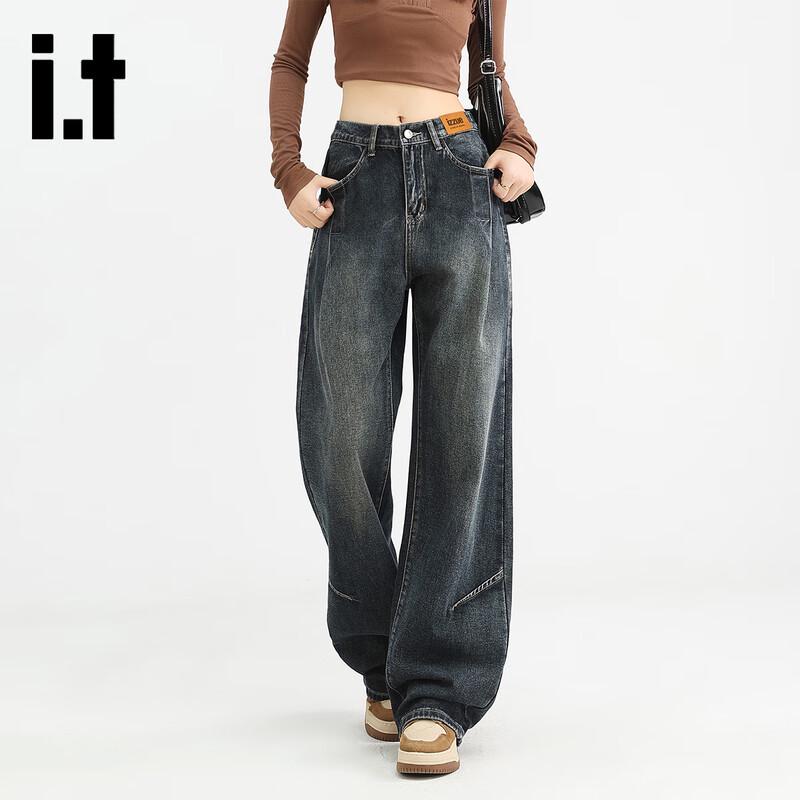 

izzue Women s American Retro High Waist Straight Loose Wide Leg Denim Jeans 2XL