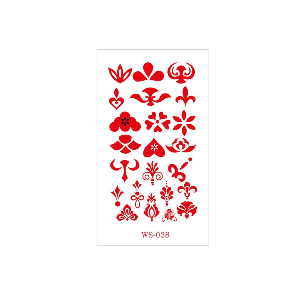 Waterproof Floral Forehead Tattoo Sticker for Women & Children - Ancient Costume Fairy Hanfu & Bride Red Stickers