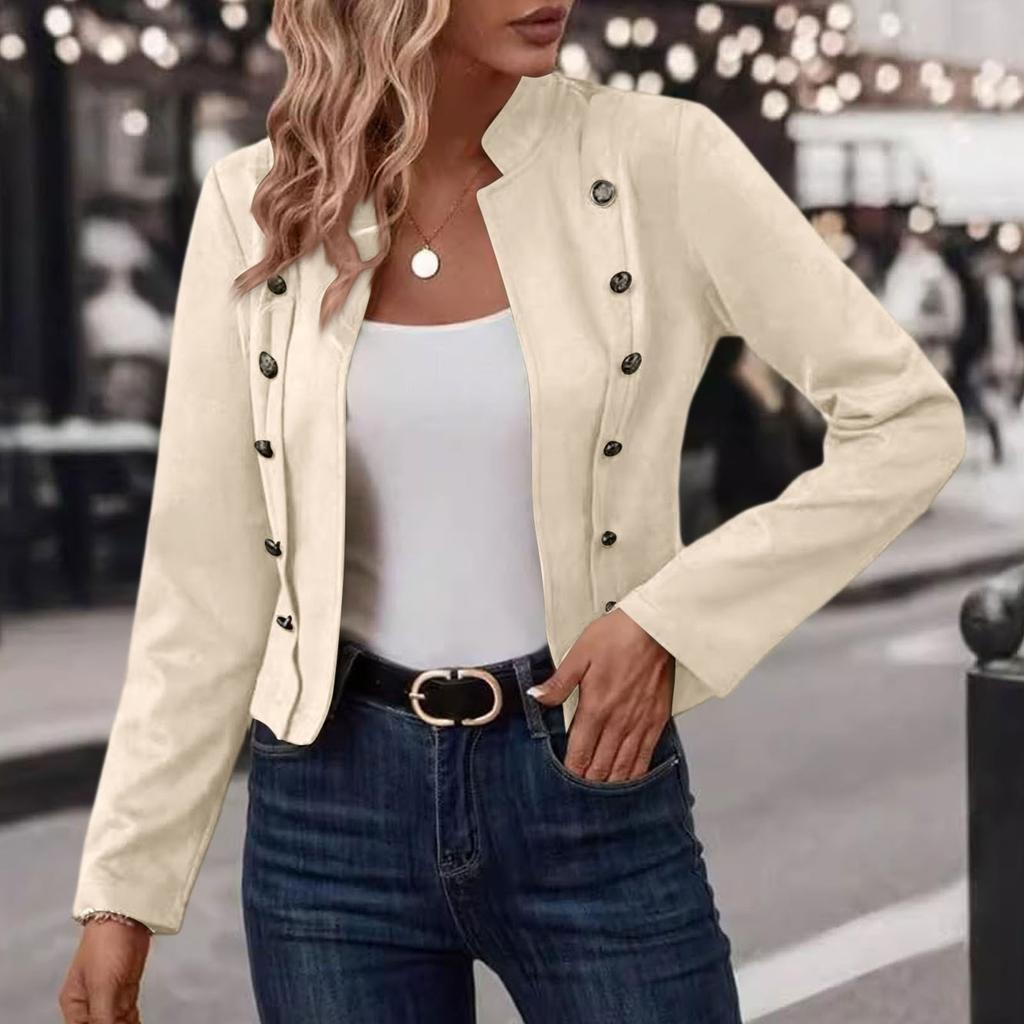 Damen Casual Business Langarm Jacke mit Frontöffnung Slim Fit Cropped