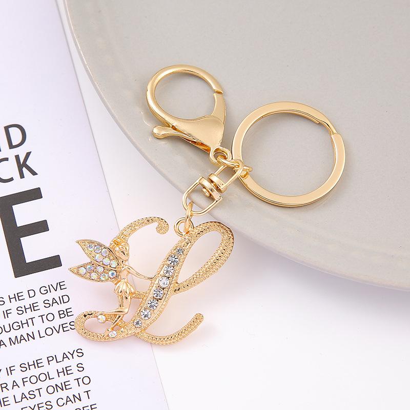 1Pc Alloy Rhinestone-Inlaid 26 English Letter Keychain Pendant For Women'S Fashion Car Bag Decoration Keychain Jewelry