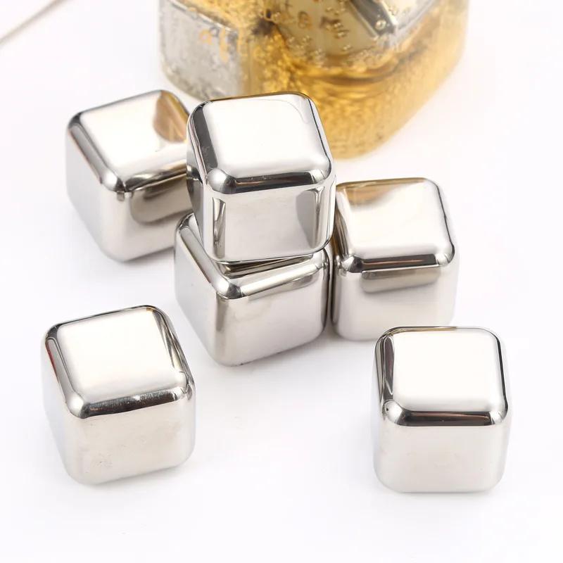6pcs Stainless Steel Ice Cube Set Bar Whiskey Stone Reusable Chilling Stones for Whiskey Wine Wine Cooling Cube Chilling Rock
