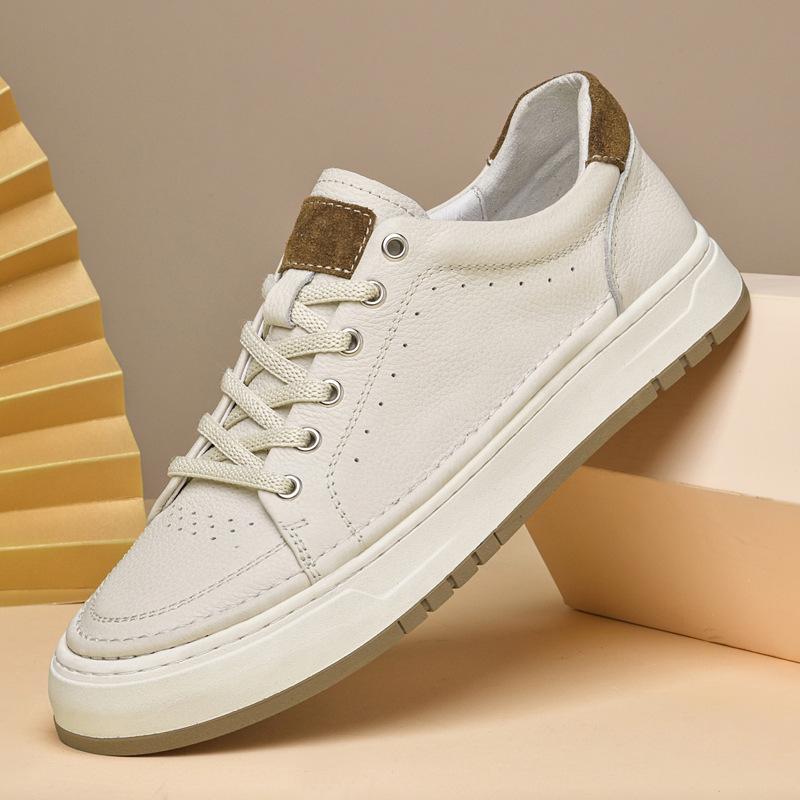 

European station men s shoes 2025 new summer fashion breathable sports board shoes high sense white height casual shoes 38 бежевый