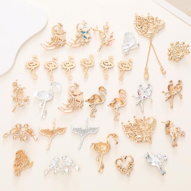 Colorful Peacock and Flamingo Jewelry: Crystal Flowers & Small Bird Shoe Charms