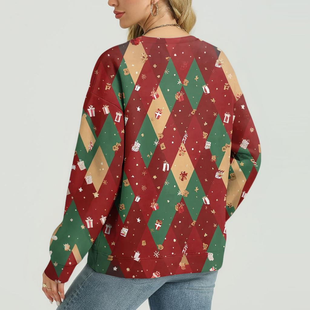 Women's Casual And Fashionable Christmas Print Long-Sleeved Top