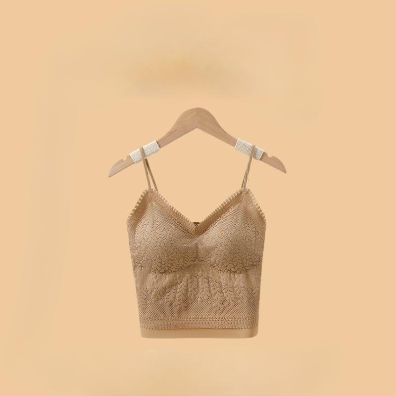 

Жилет из ледяного шелка для женщин, подходящий для лета, облегающий, красивая спина, без бретелек, верхняя одежда, обернутая в кружевной короткий топ XL хаки