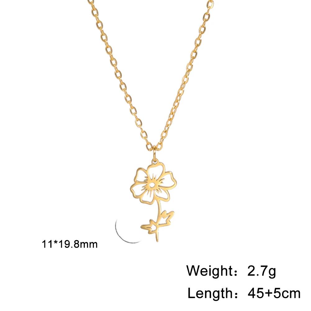 Stainless Steel Birth Month Flower Necklace Snowdrop Daisy Rose Pendant Neck Chains Trendy Jewelry Birthday Gift