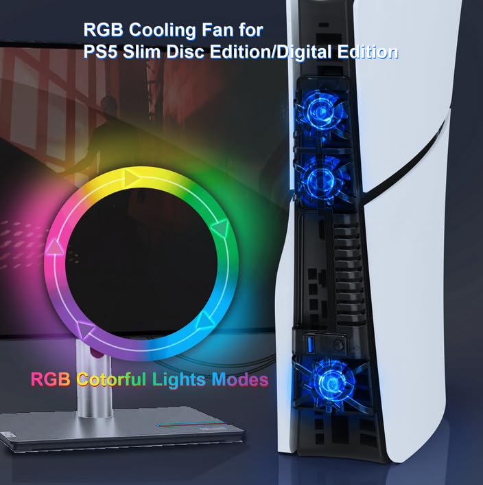 PS5 Cooling Playstation Multifunctional Cooling 3 Levels of Wind Speed LED USB Memory External Cooling Easy to Rapid Heat High Performance Cooling Fan