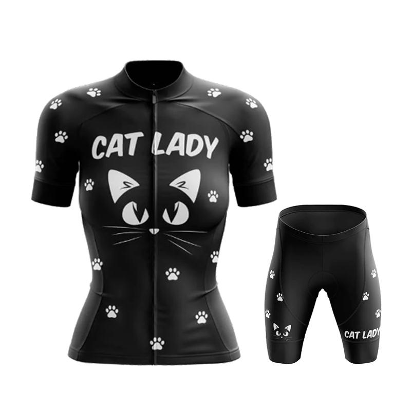 Cartoon Cat Style Cycling Jersey Set 2026 Summer Women's Short Sleeve Road Bicycle Cycling Clothing Quick-dry Outdoor MTB Bike Racing Wear