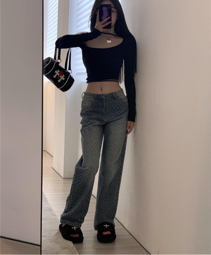 Niche Autumn Women's One-Shoulder Halter Crop Top - Long Sleeve, Slim Fit, Strappy Design