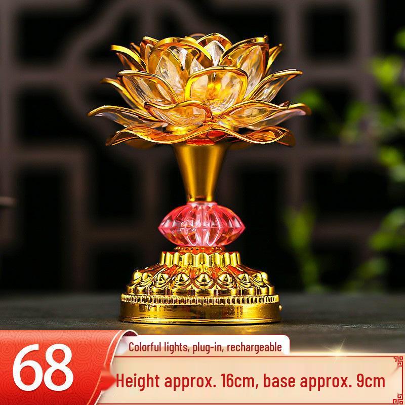 LED Seven-Colored Lotus Buddha Lamp - Rechargeable Guanyin Offering Light