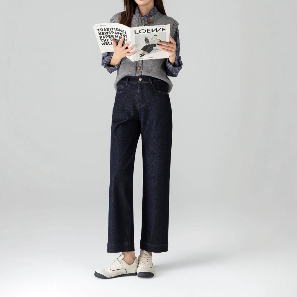 360 High Waist Cropped Straight Leg Cane Denim Jeans For Women - Versatile Casual Style