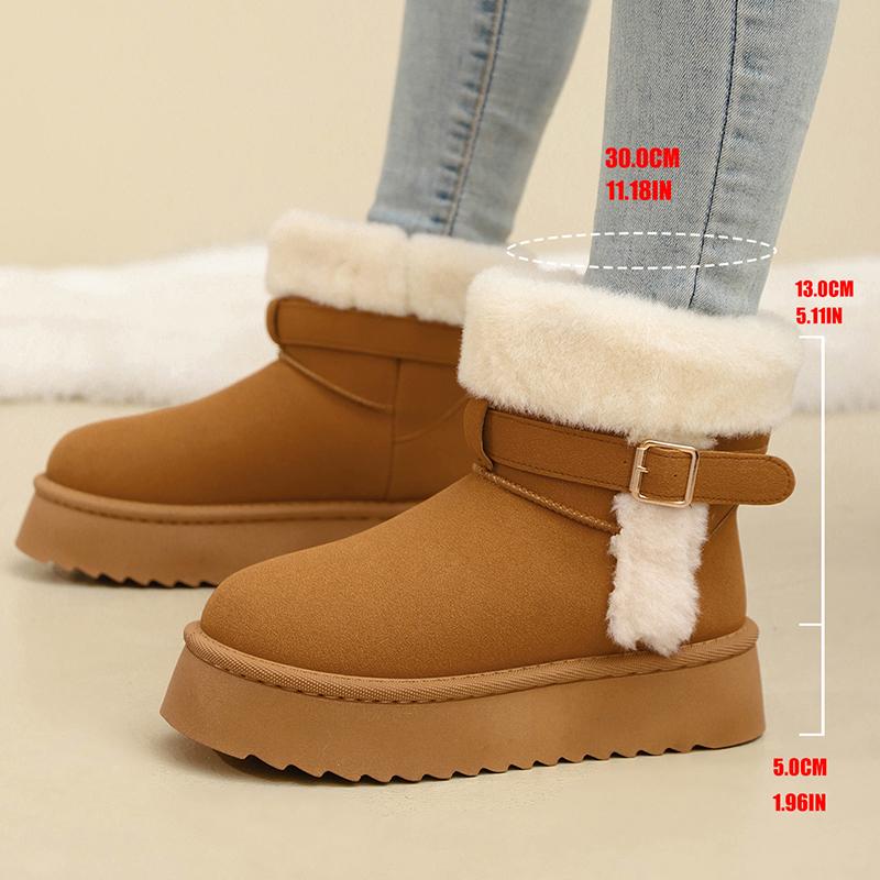 

Fashion Faux Fur Winter Ankle Boots Women Fashion Buckle Anti Slip Platform Snow Boots Woman Plus Size Faux Suede Warm Short Booties 42 верблюд