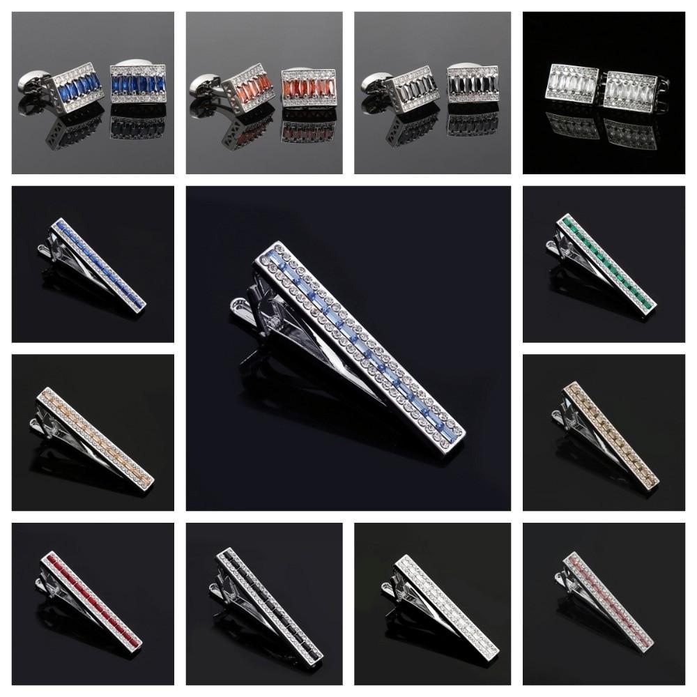 Zinc Zinc Alloy Cuff Links Shiny Sleeve Button Fashion Strip Zircon Tie Clip Men's Suit Accessory