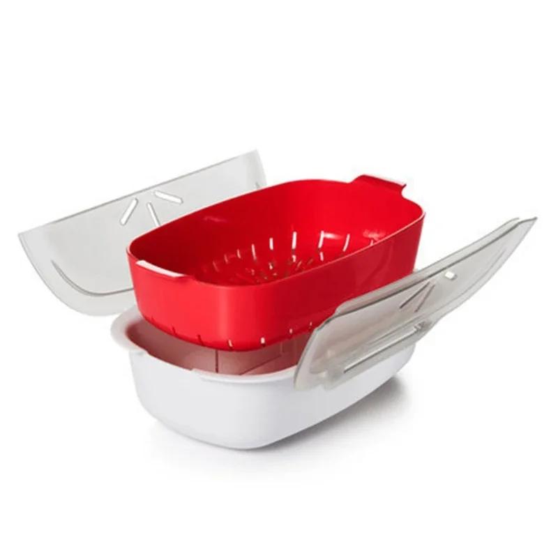 Reusable Microwave Cooking Container with Lid Food Grade PP Microwave Steamer for Vegetables Fish Meat Kitchen Steaming Basket