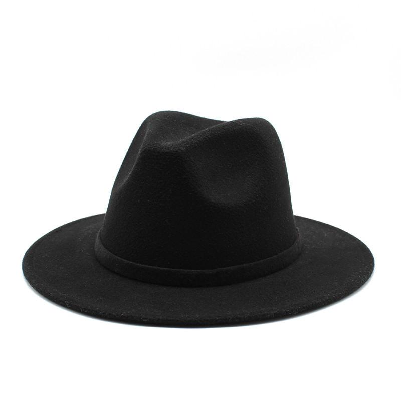 

Classic Jazz Top Hat Men S And Women S Wool Hat Simple Felt Big Eaves Hat Flat Edge Hat L（59-61cm） чорний