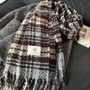 Plaid scarf women's atmosphere warm new dry rose powder autumn and winter white soft fringed shawl scarf