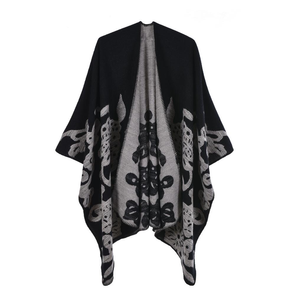 Women's Fashion Jacquard Imitation Cashmere Shawl - Thickened, Warm, Large Cape Scarf