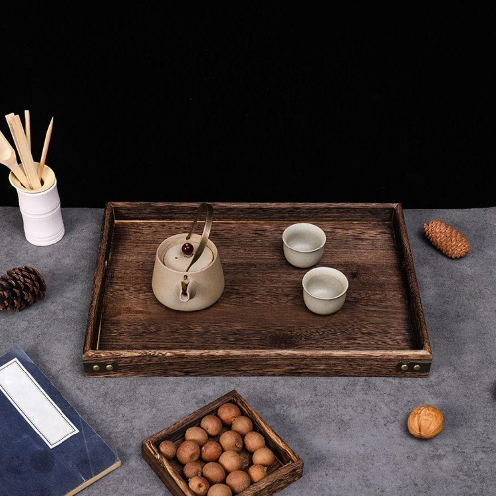 Decorate Tray Rectangular Wooden Tray Wooden Retro Style Wood Storage Tray Tea Tray Home Kitchen