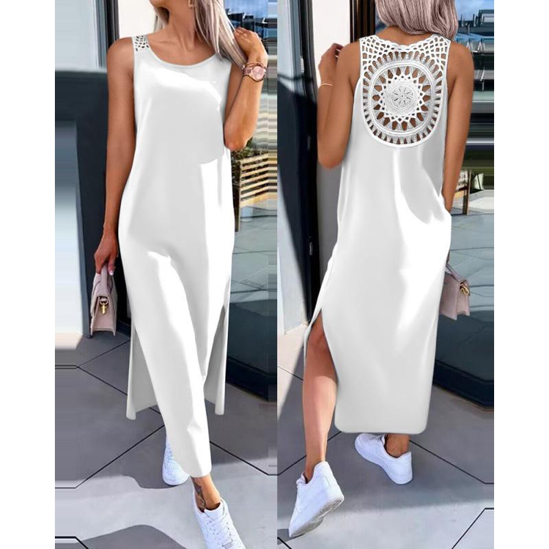 European & American Fashion Lace Back Sleeveless Slim Fit Dress Small белый