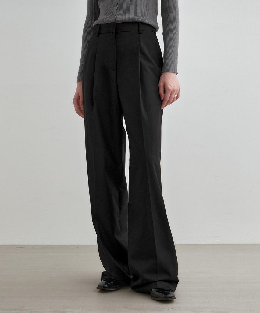 MONGDOL Single-Pleat Wide Slacks Black Mdpt025Black