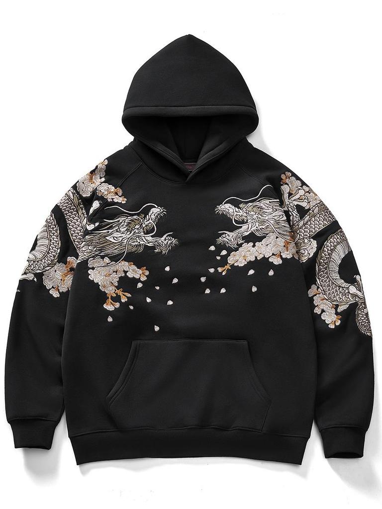 Huaxia Junpin Embroidered Dragon & Phoenix Hoodie - Trendy Couple Sweatshirt, Chinese Style Outerwear
