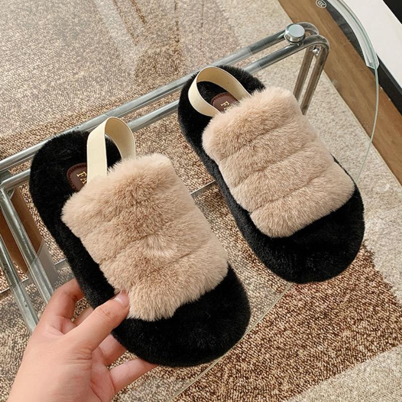 Fashion Women Fur Slippers Flats Platform Shoes Suede Warm Winter Shoes 2025 Trend New Fashion Open Toe Cozy Woman Flip Flops Casual