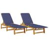 2 Piece Sun Lounger Set Dark Blue Solid Acacia Wood and Fabric
