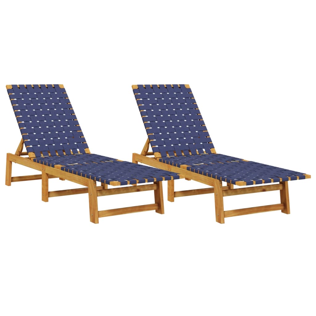 2 Piece Sun Lounger Set Dark Blue Solid Acacia Wood and Fabric