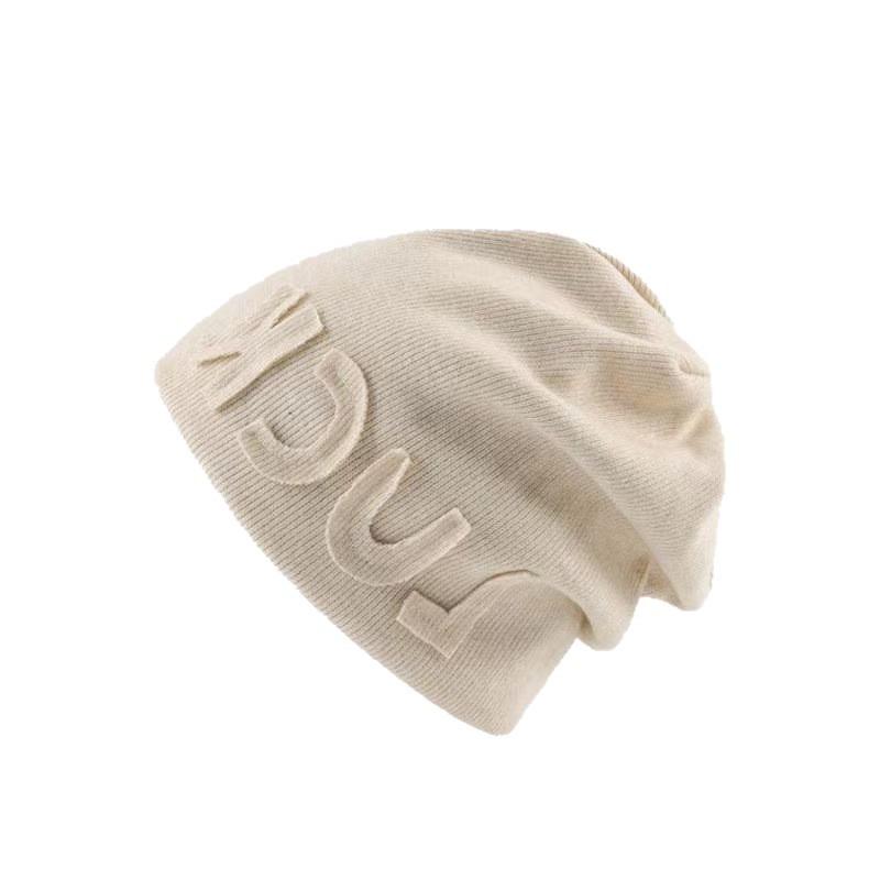 Autumn and winter new face small letter cold hat women's ear protectors bag head knitted hat big head circumference stacking hat