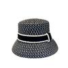 Women French Pearl Hollow Straw Hat Wide Brim Summer Sun Protection Bucket Hat