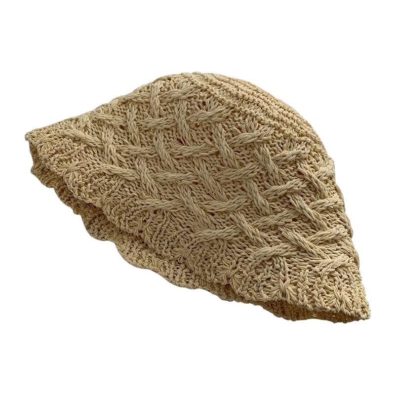 Women's Summer Hollowed-Out Woven Fisherman Hat Breathable Sunshade Sun Protection Bucket Hat Large Head Circumference Hat