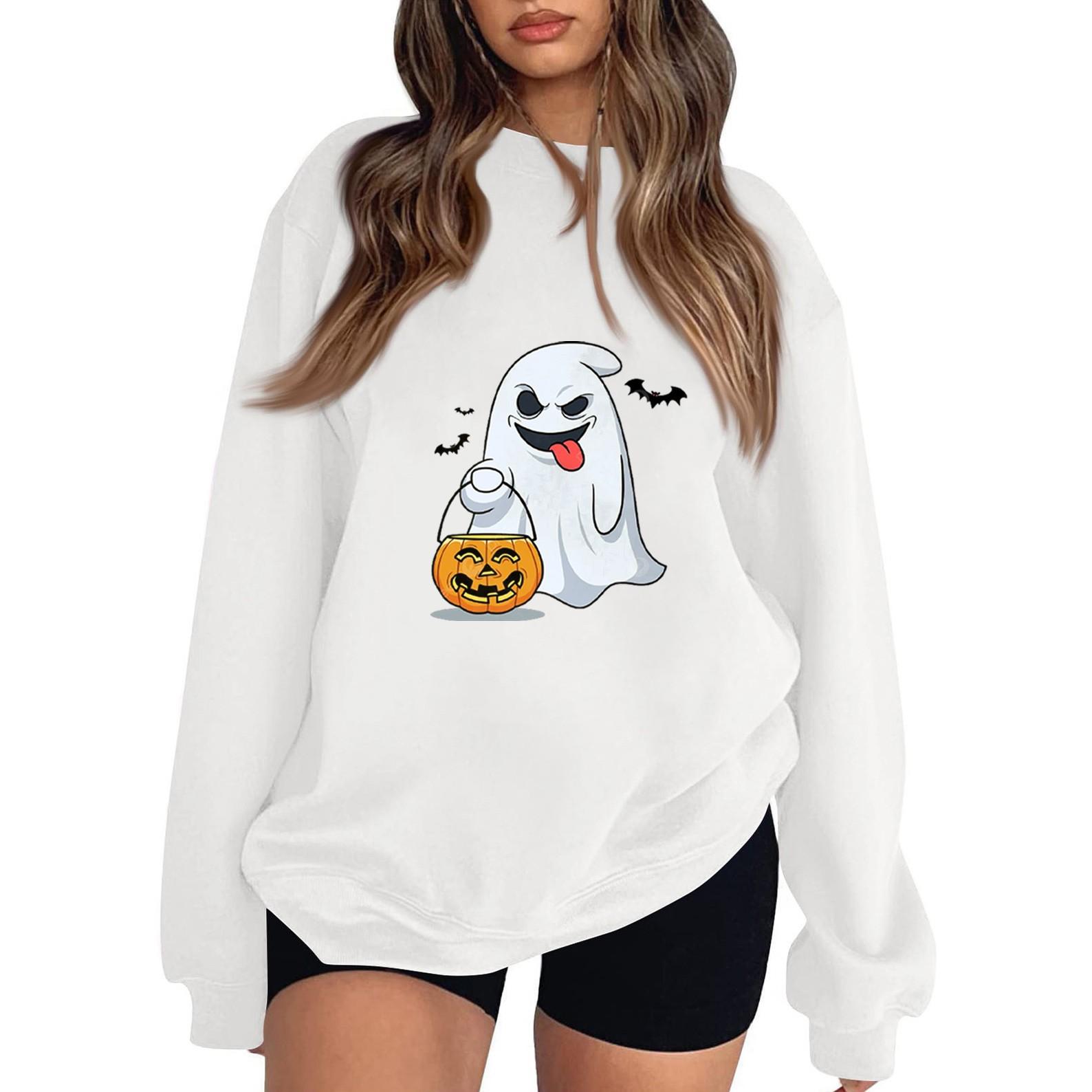 

Женская модная повседневная толстовка с длинным рукавом и принтом на Хэллоуин XL белый