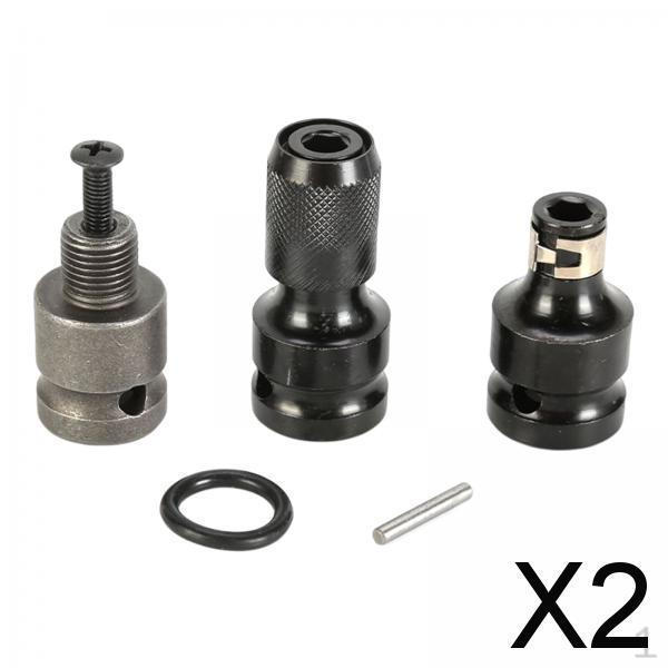 2x 3 Pieces Impact Sockets Adapter Drive Tool with Screw Multifunction Steel Drill Chuck