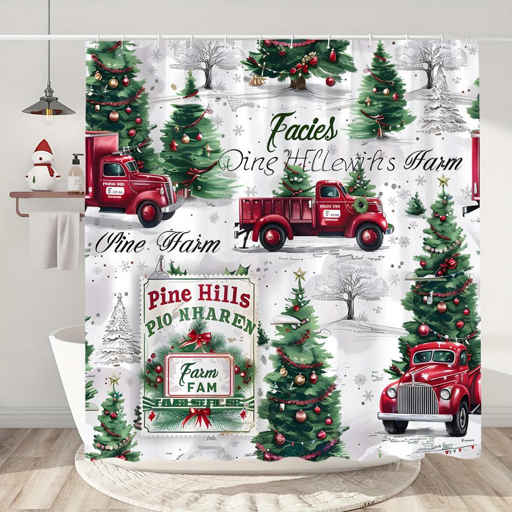 Snowman Christmas Shower Curtain Christmas Tree Gifts Red Bird Winter Snow Fabric Printed Bath Curtain Bathroom Decor With Hooks