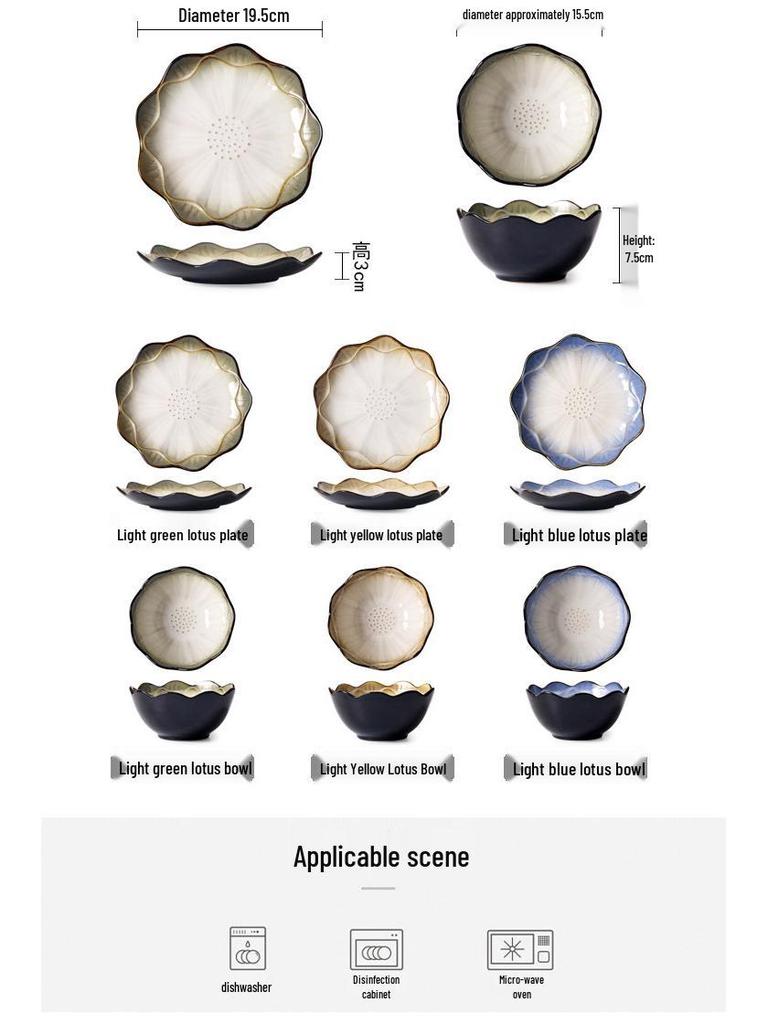 European Lotus Ceramic Irregular Plate and Salad Bowl Set