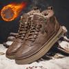 Men's High Top Winter Ankle Boots Thick Soled Cotton Shoes with Warm Leather and Velvet Lining Black Wear-resistant Casual Shoes