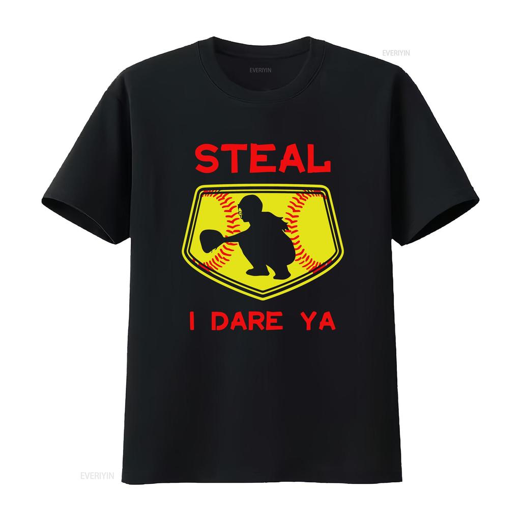 Steal I Dare Ya Softball Catcher T Shirt Funny For Players Bas vintage Washed Top For Everyday Wear homme graphic