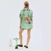 2023 New Casual European & American Two-Piece Set: Cotton & Linen Print Shirt + Shorts