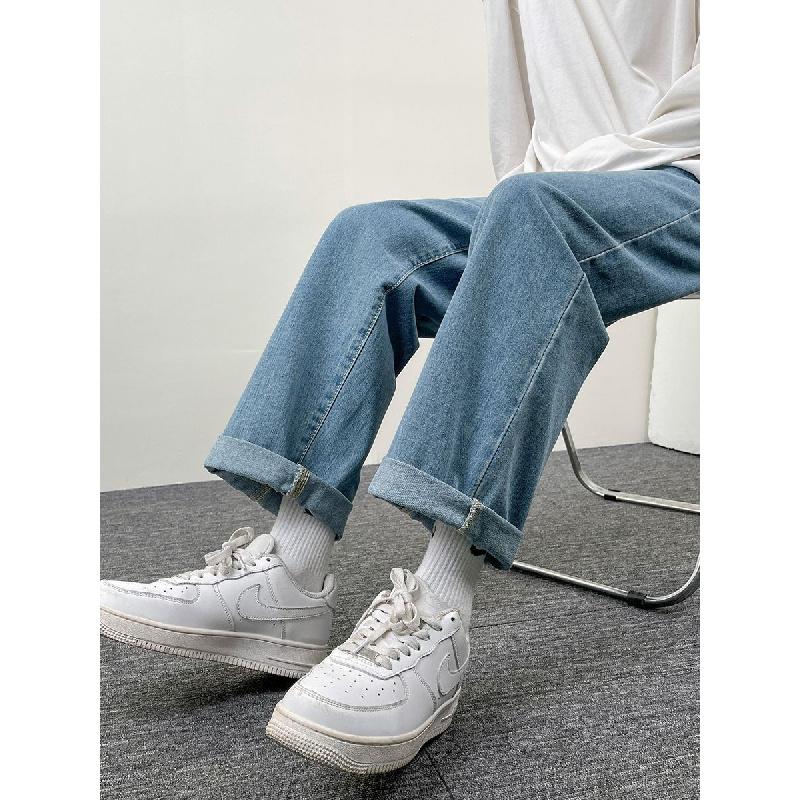 Jeans da uomo a gamba dritta, vestibilità ampia, nuovi pantaloni casual alla moda a gamba larga 2026