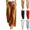 Women High Waist Loose Pleated Wide Leg Casual Pants with Button Front and Elastic Waistband for Everyday Wear